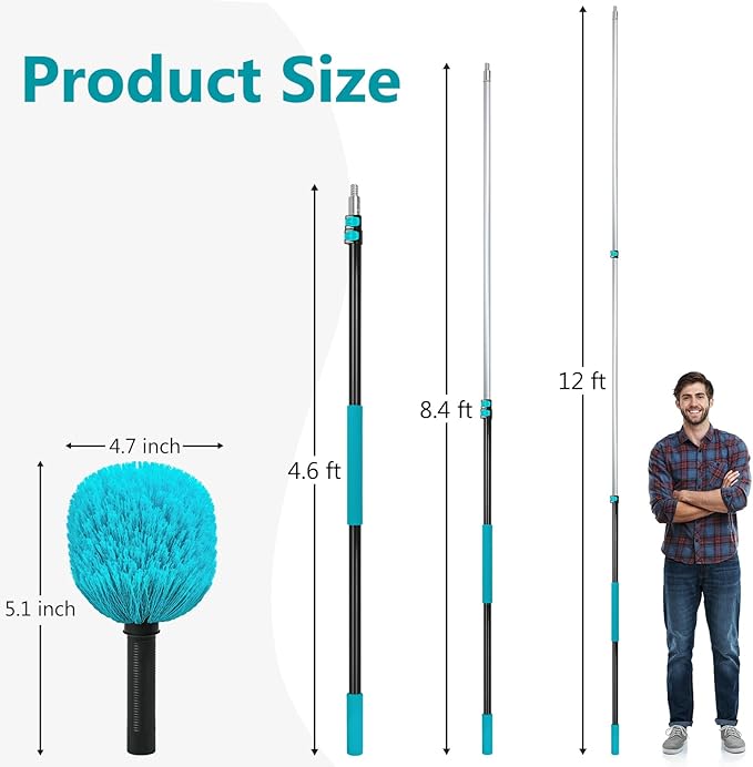 Mavriz 5-12 FT Spider Web Brush with Pole Cobweb Duster with Extension Pole for Outdoor &amp Indoor Cleaning Telescopic Long Duster for High Ceilings 20 Ft Reach