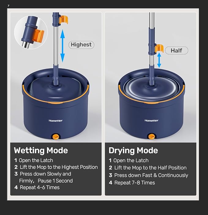 Spin Mop and Bucket Set Mop Bucket with Separate Dirty Water System Deep-Cleaning Mops for Floors/Wall Versatile Mops with 4 Microfiber Mop Pads