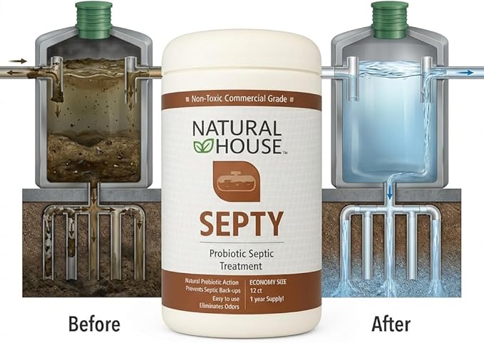 Natural House Septy - Probiotic Septic Tank Treatment - Prevents Backups - Reduces Odors - Supports Drain Fields - 12 Month Supply