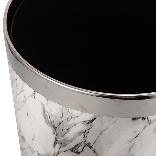 Marble Pattern Wastebasket Trash Can 225X260Mm Double-Layer Plastic PU Coating Office and Home Bathroom Living Room Waste Bin