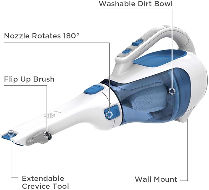BLACK+DECKER dustbuster Handheld Vacuum Cordless Car Vacuum Portable 12V with Rotating and Extendable Nozzle (HHVI320JR02)