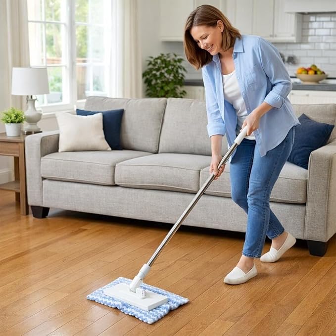 Snap Grip Mini Mop 2026 Disposable Dust Mop with 4 Reusable Cloths Multi Surface Cleaning Flat Dust for Dry Wet Disposable Pads for Kitchen Wall Bathroom Toilet Corners(White 1)