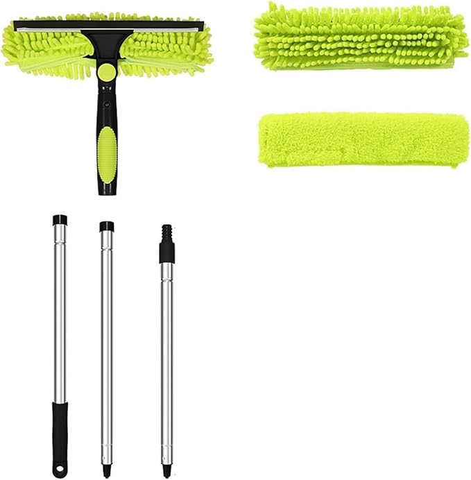 2-in-1 Double-Layer Dual-Sided Glass Wiper - High-Rise Window Cleaner Scraper for Professional Cleaning(Green3 Sections)