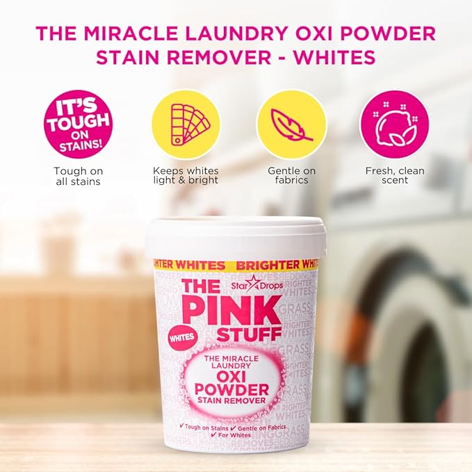 Stardrops - The Pink Stuff - The Miracle Laundry Stain Removing Kit - Oxi Powder Whites - Oxi Colors - Oxi Stain Spray (1 White's Powder 1 Color's Powder 1 Stain Remover) 3 Piece Set (PSLWCS)