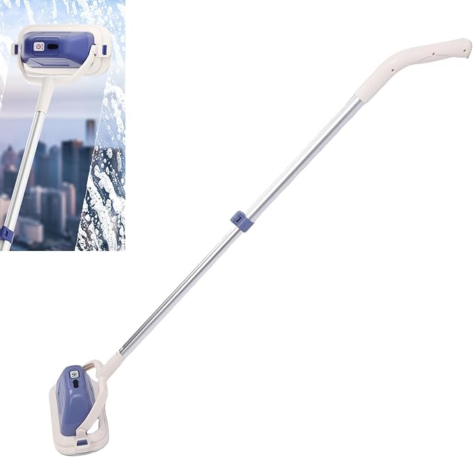 Electric Window Cleaner Removable Head Telescopic Pole 180 Degree Angle Adjustable Rechargeable Cordless Window Wiper for Glass Marble Tile