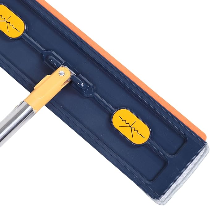 YUYTE Flat Mop with Scraper 360 Degree Rotation Mop with Built in Scraper and Comb Teeth for Water Squeezing 6 Washable Microfiber Pads for Hardwood Tile Laminate (Dark Blue+6 Microfiber Reusable