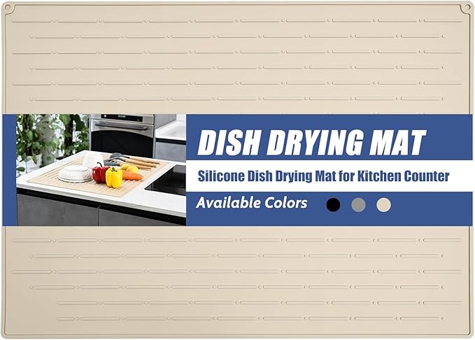 Silicone Dish Drying Mat 20 x 28 Non-Slip Easy Clean Sink Mat Large Heat-Resistant Dish Drainer Mat for Kitchen Counter Sink Refrigerator or Drawer Liner