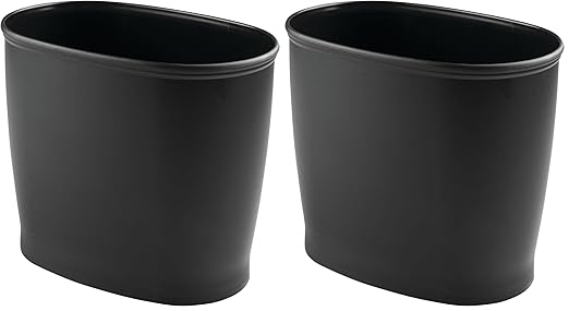 mDesign Oval Shatter-Resistant Plastic Trash Can 8.5 Liters Black 12 x 8 x 10 (Pack of 2)