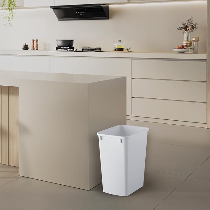 ROOMTEC 35QT Kitchen Trash Can Sturdy and Lightweight Slim Trash Can Trash Cans for Kitchen Workspace Bathroom Office Easy to Clean 2-Pack White