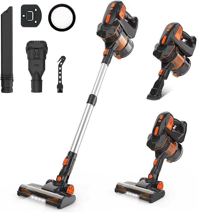 Cordless Stick Vacuum Cleaner - Compatible With INSE 20KPa Powerful Suction 6-in-1 Handheld Vacuum with 45min Runtime for Home Bed Carpet Hair(V770 OrangeEU)