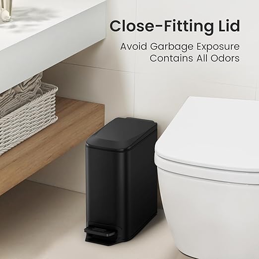 Cesun Small Bathroom Trash Can with Lid Soft Close Step Pedal 6 Liter / 1.6 Gallon Stainless Steel Garbage Can with Removable Inner Bucket Anti-Fingerprint Finish (Matt Black)
