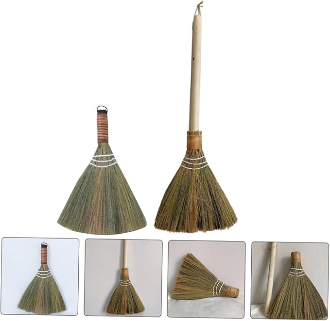 2pcs Manual Hand Woven Broom Compact Cleaning Broom for Home Office and Outdoor Use Includes and for and Sweeping