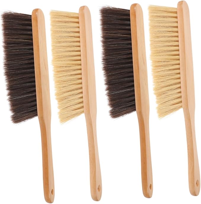 4pcs Hand Broom Brush with Extended Wooden Handle Soft Cleaning Brushes for Efficient Dust Hair Removal Furniture Beds Sofas and Crevices