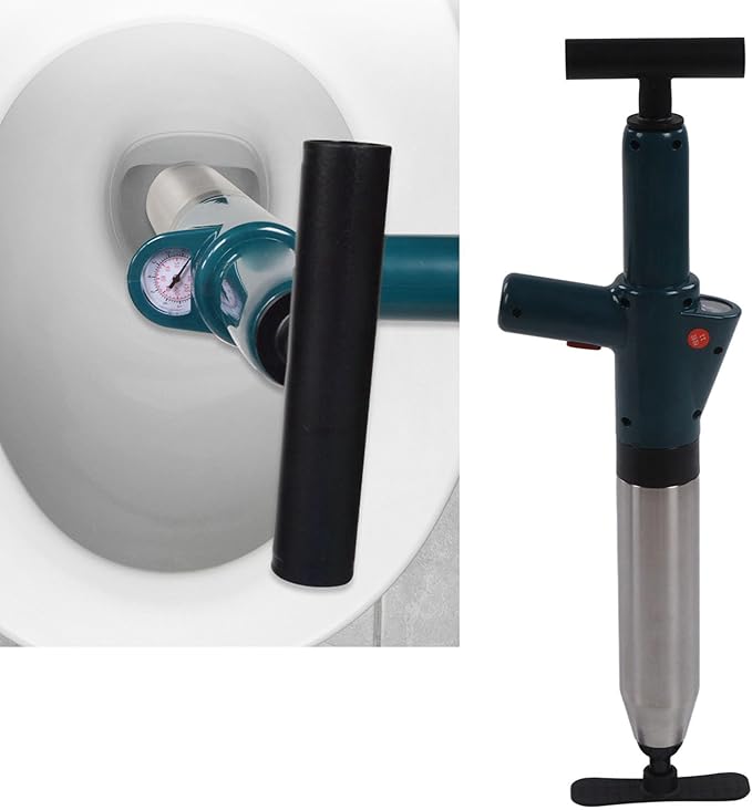 Air Pressure Drain Unblocker High Efficiency Stainless Steel Drain Plunger with Pressure Indicator for Toilets Sinks Floor Drains Home Kitchen Bathroom Unclogging Tool Gree