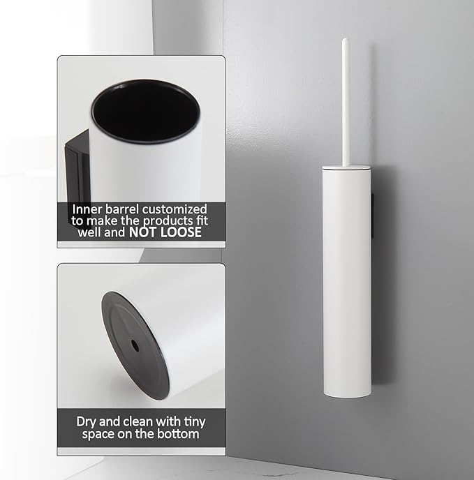 BGL Toilet Brush and Holder Set White Wall Mounted for Bathroom Round Design