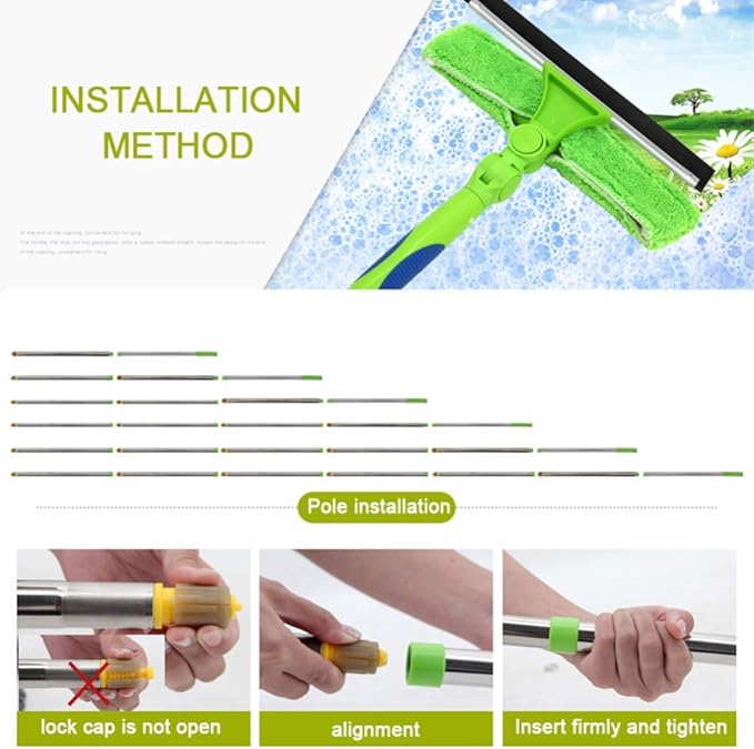 Telescopic Window Cleaner 2.9m/3.9m Cleaning Kit with Extension Pole High Altitude Glass Cleaning Microfiber Feather Duster/3.9m (3.9m)