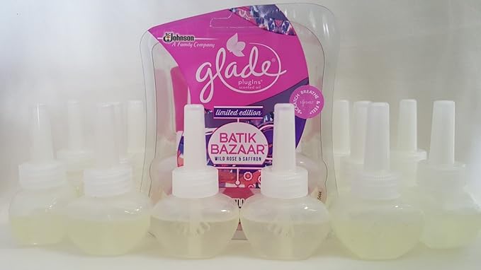 12 Glade Batik Bazaar Wild Rose &amp Safron Scented Oil Plugins Refills No Outer Package