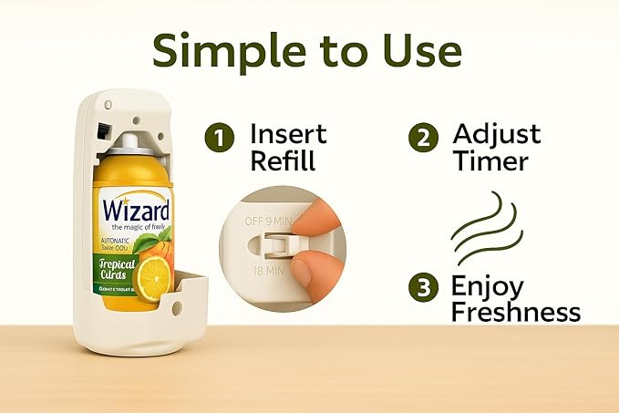 Wizard Automatic Spray Refill – Tropical Citrus 5 oz (12 Pack) | Compatible with Air Wick Freshmatic &amp Glade Dispensers | Long Lasting Odor Neutralizer for Home &amp Office