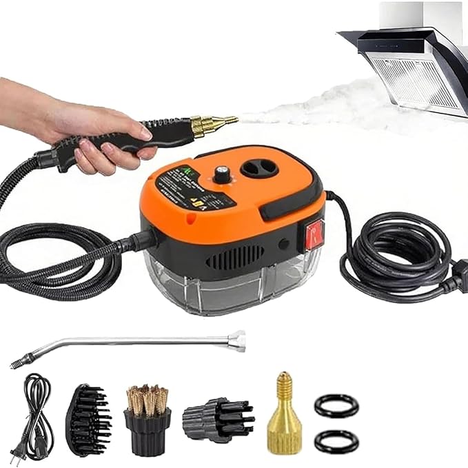 Car Steam Cleaner 2500w High-Temp Portable Machine Shaker Plus Steam Cleaner 2500w Handheld High-Temperature Pressurized SteamCleaner With Gloves for Home Auto Detailing (Orange)