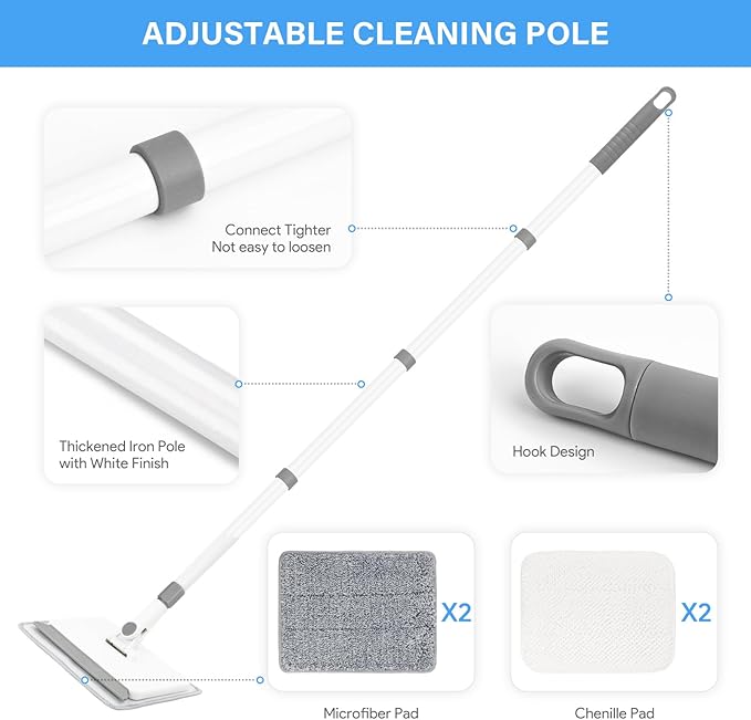 Baseboard Cleaner Tool with Handle DELUX Baseboard Cleaner with Extendable Long Handle 4 Reusable Cleaning Pads Wall Cleaner for Baseboards Cleaning Ceiling Wall Floor Shower Bathroom Kitchen