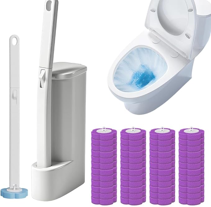 2025 Upgraded Disposable Toilet Cleaning System - 48PCS Pre-Soaked Toilet Brush &amp Holder Kit for Quick Bathroom &amp Sink Cleaning