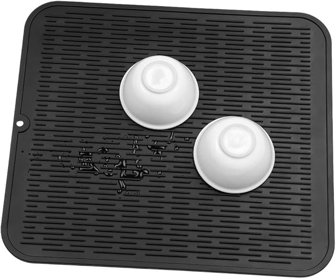 MicoYang Silicone Dish Drying Mat for Multiple UsageEasy cleanEco-friendlyHeat-resistant Silicone Mat for Kitchen Counter or SinkRefrigerator or Drawer Liner Black XL 18 inches x 16 inches