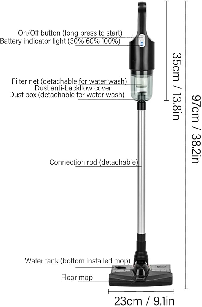 Cordless Stick Vacuum Cleaner Powerful Suction Efficient Cleaning Portable Design for Any (Black)