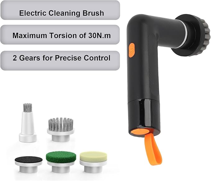 Cordless Cleaning Brush Scrubber Waterproof Bathroom Scrubber with 4 Replaceable Heads 2 Speed Adjustable White - IPX7 Rated Fast Charging Efficient Tile and Cleaner (Black)