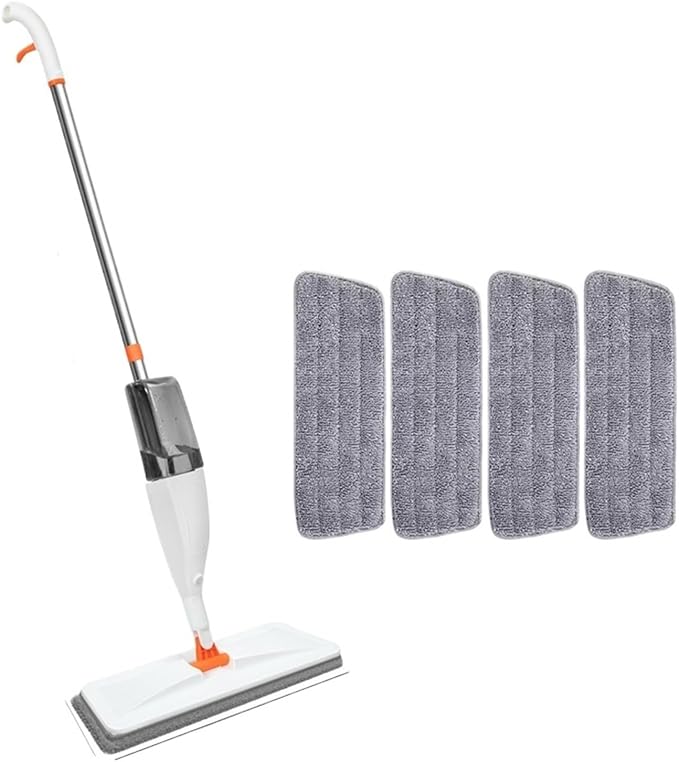 Large Household Spray Mop with Replaceable Microfiber Pad for Wet and Dry Cleaning Pads Rotating Broom(Mop - 5 Cloth -Hooks)
