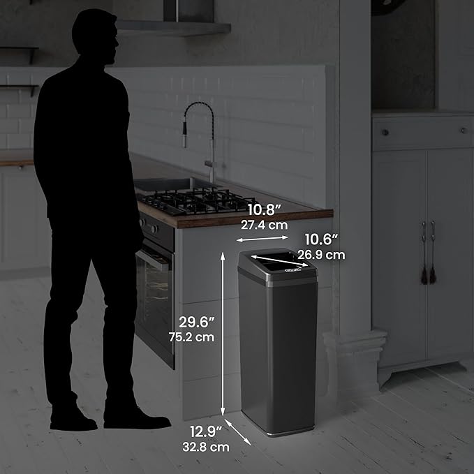 iTouchless 14 Gallon Slide Open Lid Kitchen Trash Can with Black Stainless Steel Rectangular Motion Sensor Trashcan for Home Office Work Bedroom Living Room Garage Large Capacity Slim Wastebasket