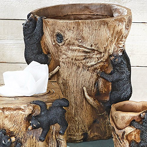 BLACK FOREST DECOR Climbing Black Bears Waste Basket – Rustic Bathroom Trash Can – 8.5 x 10
