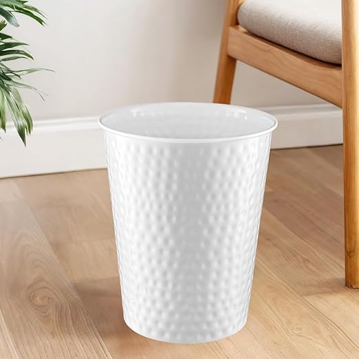 Monarch Abode Metal Bathroom Trash Can – Waste Basket for Bedroom Office Desk &amp Dorm Hand Hammered Durable Decorative White Small Trash Can Bathroom Garbage Bin Wastebasket