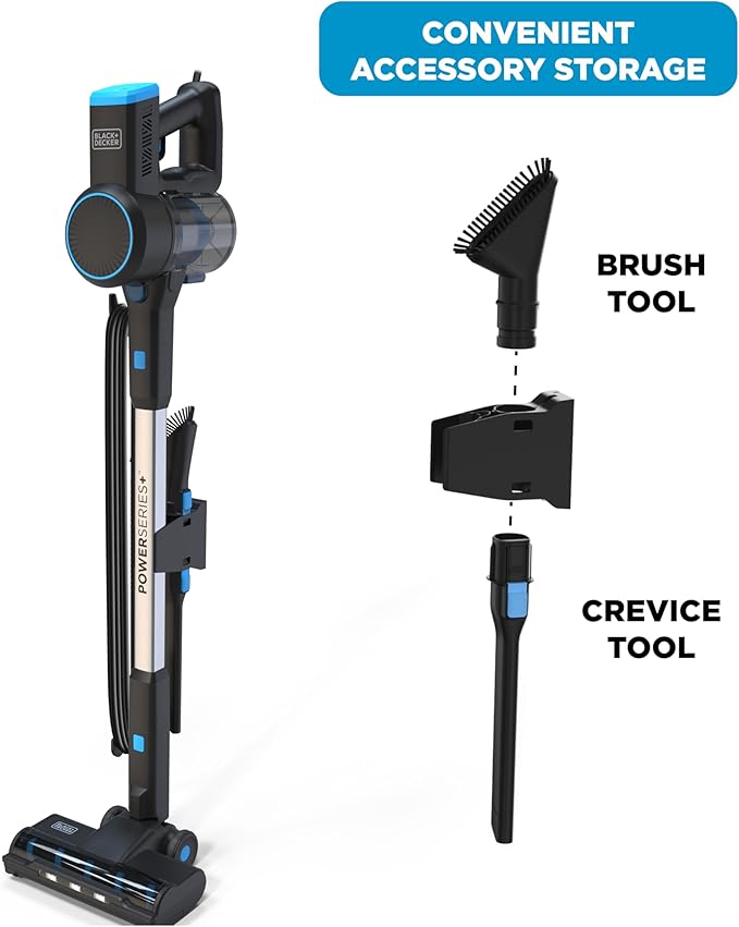 BLACK+DECKER Powerseries+ Corded 3 in 1 Stick Vacuum Upright to Hand-Vac Multi Surface LED Floor Head HEPA Filtration Powerful 14k Pafor Hard Floor Low Carpet Pet Hair Home &amp Office use Bl