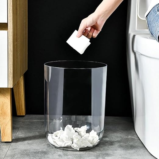 TEHAUX Large Capacity Trash Can - Simple Clear Garbage Can Plastic Waste Basket for Bedroom Living Office Bathroom Waste Container 11 * 9 inch