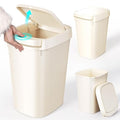 CEROELDA 3 Pack Bathroom Trash Can with Lid 10L/2.6 Gal Small Garbage Can with Press Top Lid Slim Plastic Waste Basket for Toilet Office Bedroom (Beige)