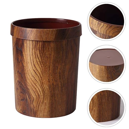 LIFKOME Wood Trash Can Round Wooden Wastebasket Rustic Wastebasket Bin for Home Office Kitchen 4.3 Gallons 25 X 31.5 CM