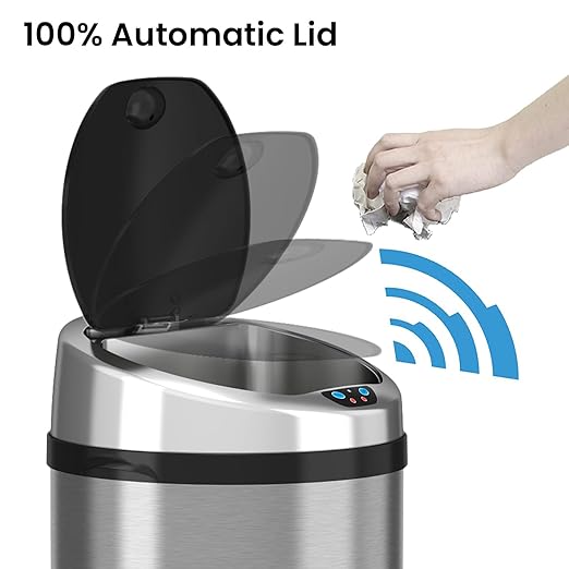 iTouchless 8 Gallon Touchless Automatic Trash Can with Odor Control Filter Stainless Steel Round Sensor Kitchen Garbage Can 30 Liters