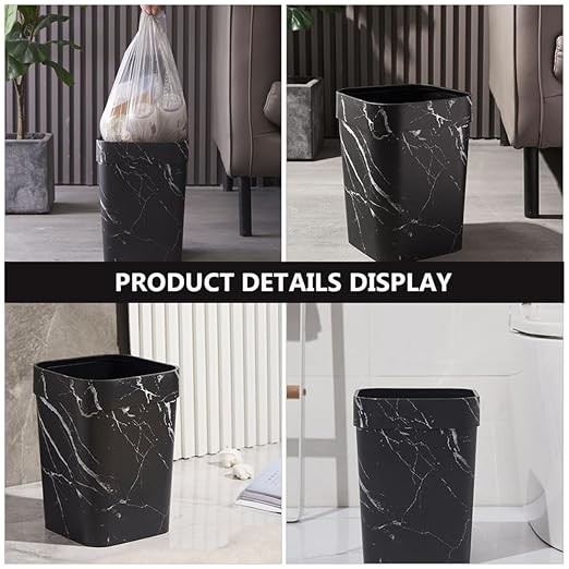 ARTIBETTER Marbling Trash Can 12l Square Marble Pattern Garbage Container Plastic Bathroom Wastebasket for Home Kitchen Office Use