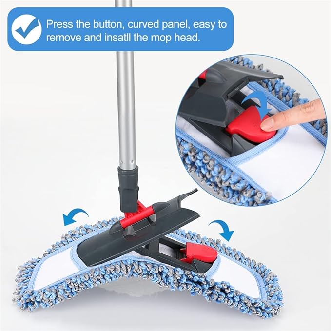 Microfiber Mop with Adjustable Stainless Steel Handle Pad for Kitchen Bedroom Cleaning