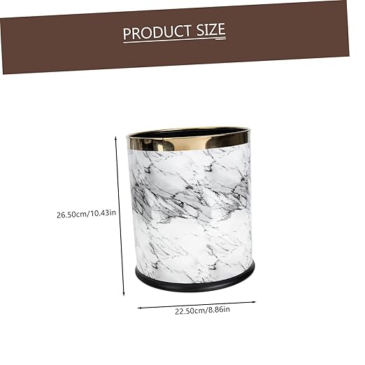 Marbling Plastic Wastebasket Lidless Trash Bin with Non Slip Base for Office Home Bathroom Bedroom Kitchen Round Decorative Garbage Basket for Spaces