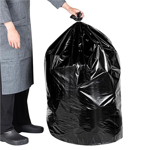 RW Clean 55 Gallon Trash Bags 100 Heavy-Duty Garbage Can Liners - Fits 55-60 Gallon Trash Cans Stretchable Black Plastic Bin Liners With Star Seal Bottom - Restaurantware