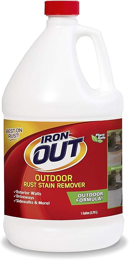 Iron OUT Liquid Rust Stain Remover Pre-mixed Quickly Removes Rust Stains from Concrete Vinyl and Other Outdoor Surfaces No Scrubbing Safe to Use 1 Gallon 4 Pack