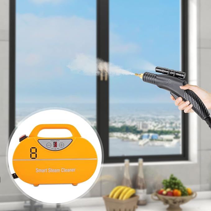 Handheld Steam Cleaner1800W Car Steam Cleaners 0.6Mpa Steam Cleaners for Home Wet and Dry Adjustable Portable Steam Cleaner with LED Torch for Upholstery Kitchen Bathroom Grout and Tile (Yellow)
