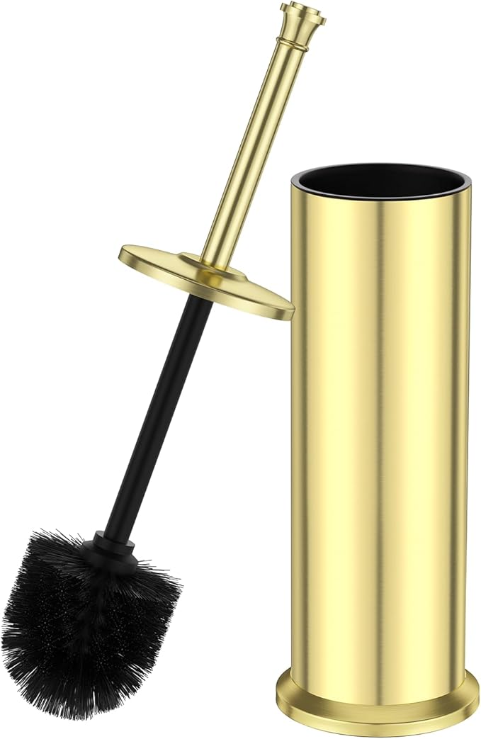 Gold Toilet Brush and HolderLong Handled Gold Toilet Brush for BathroomStainless Steel Heavy Duty Toilet Bowl BrushRemovable Inner BowlDeep Cleaning Dense Bristles Cleaner Brush -Space Saving