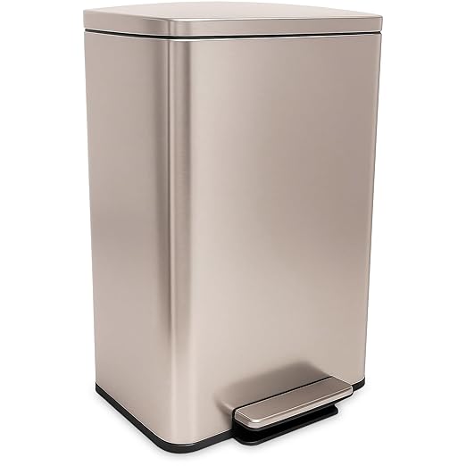 Simpli-Magic 13.2 Gallon (50L) Step Trash Can – Kitchen Garbage Can with Slow-Close Lid – Odor Control Hands-Free Easy to Clean Brushed Stainless Steel (Rose Gold)