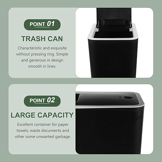 Alipis Slim Trash Can 10L Plastic Trash Can with Press Top Lid Modern Waste Basket Rubbish Bin Container for Home Office Bathroom Black