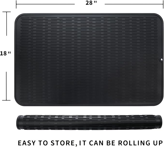MicoYang Silicone Dish Drying Mat for Multiple UsageEasy cleanEco-friendlyHeat-resistant Silicone Mat for Kitchen Counter or SinkRefrigerator or Drawer Liner Black 3XL 28 inches x 18 inches
