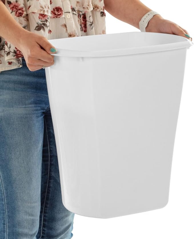 Sterilite 5.5 Gallon Rectangular Wastebasket Open-top Medium Sized Trash Can for the Bathroom Bedroom or Office White 6-Pack