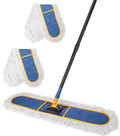 24 Commercial Dust Mop for Floor CleaningHeavy Duty Floor Duster with 2 Cotton Reusable Mop Pads59” Long Handle Wet Dry Flat Mops for Hardwood FloorsMarble LaminateTileConcreteGarage (Blue)