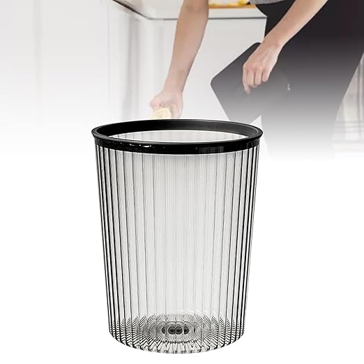 Clear Trash Can Garbage Bin Round Shape Clear Waste Basket Large Capacity Garbage Container with Top Rings for Bathroom Kitchen Dorm (Black)